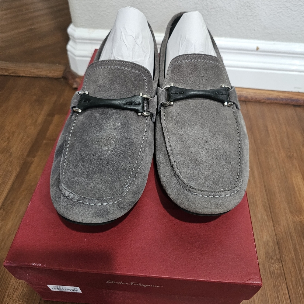 Salvatore Ferragamo Men's Gray Suede Loafers